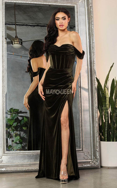 May Queen RQ8069 - Velvet Drape Skirt Prom Dress Special Occasion Dresses
