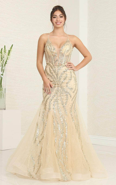 May Queen RQ8078 - Sequin Embellished Crisscross Back Prom Gown Prom Dresses