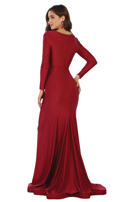 May Queen - Ruched Deep V-neck Sheath Evening Dress Evening Dresses