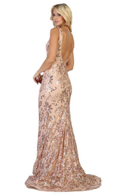 May Queen - Sequin-Ornate Long Mermaid Gown RQ7746 In Pink and Gold