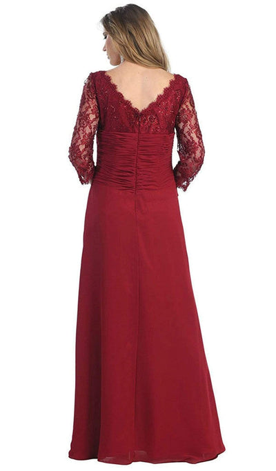 May Queen - Sheer Long Sleeve Floral Accented A-Line Evening Dress Special Occasion Dress