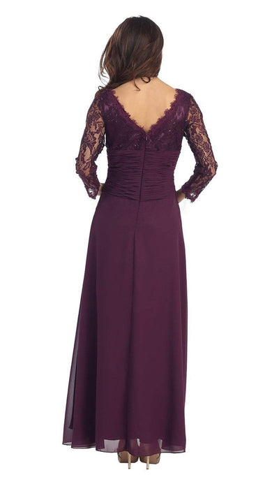 May Queen - Sheer Long Sleeve Floral Accented A-Line Evening Dress Special Occasion Dress