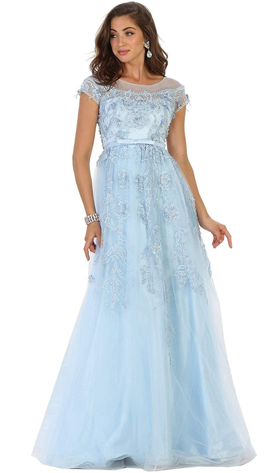 May Queen - Shimmering Illusion Scoop Neck A-line Evening Gown Special Occasion Dress 4 / Baby-Blue