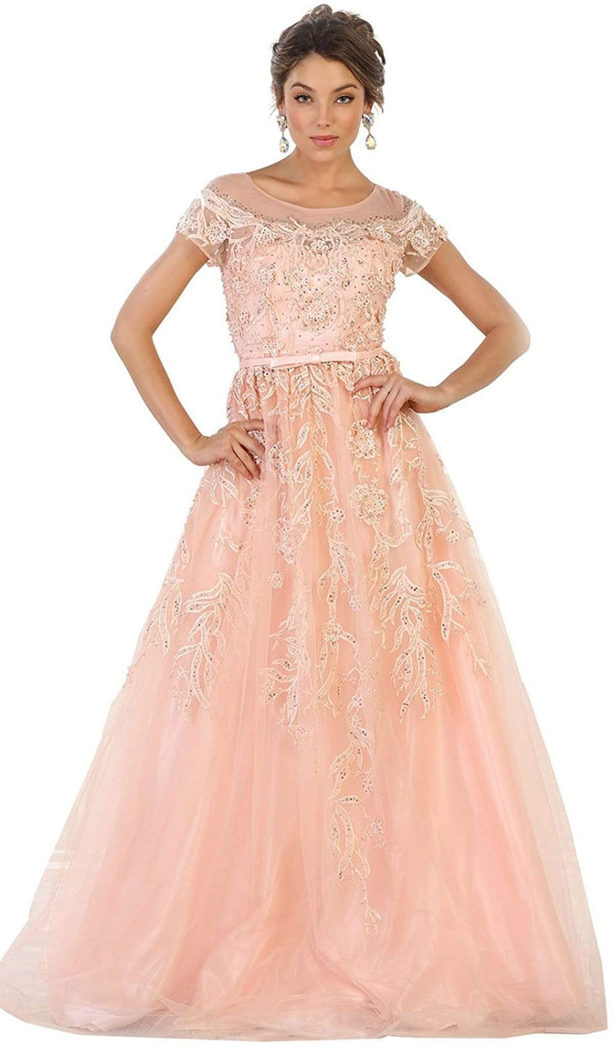 May Queen - Shimmering Illusion Scoop Neck A-line Evening Gown Special Occasion Dress 4 / Blush