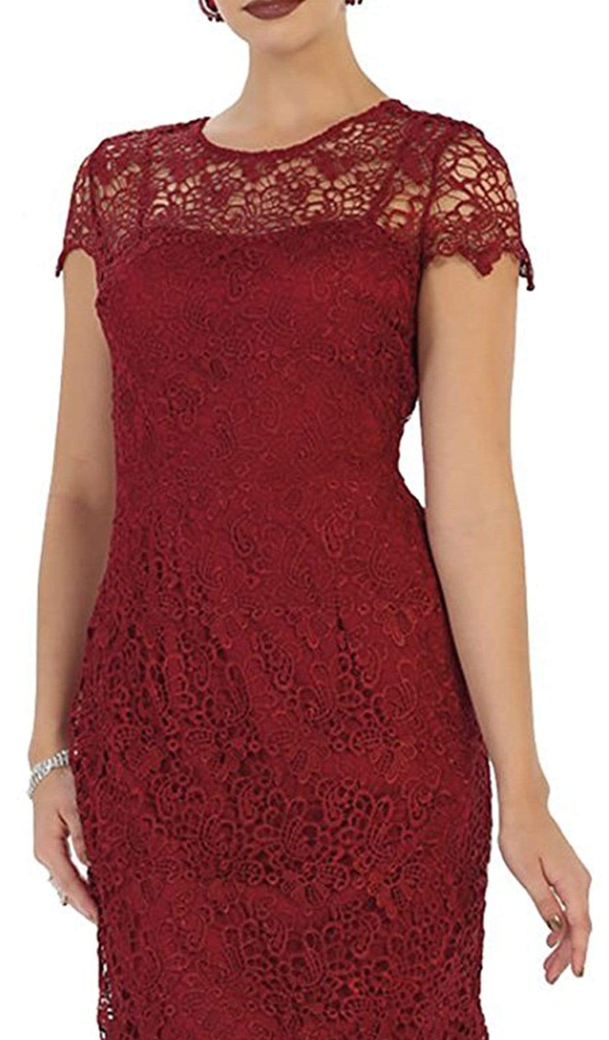 May Queen - Short Sleeve Illusion Lace Sheath Formal Dress Special Occasion Dress