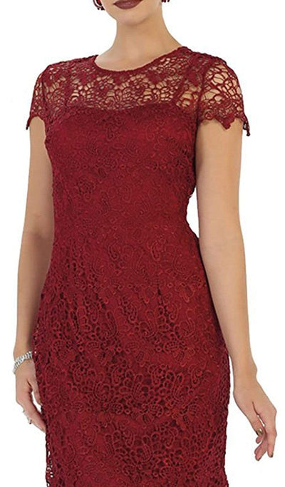 May Queen - Short Sleeve Illusion Lace Sheath Formal Dress Special Occasion Dress