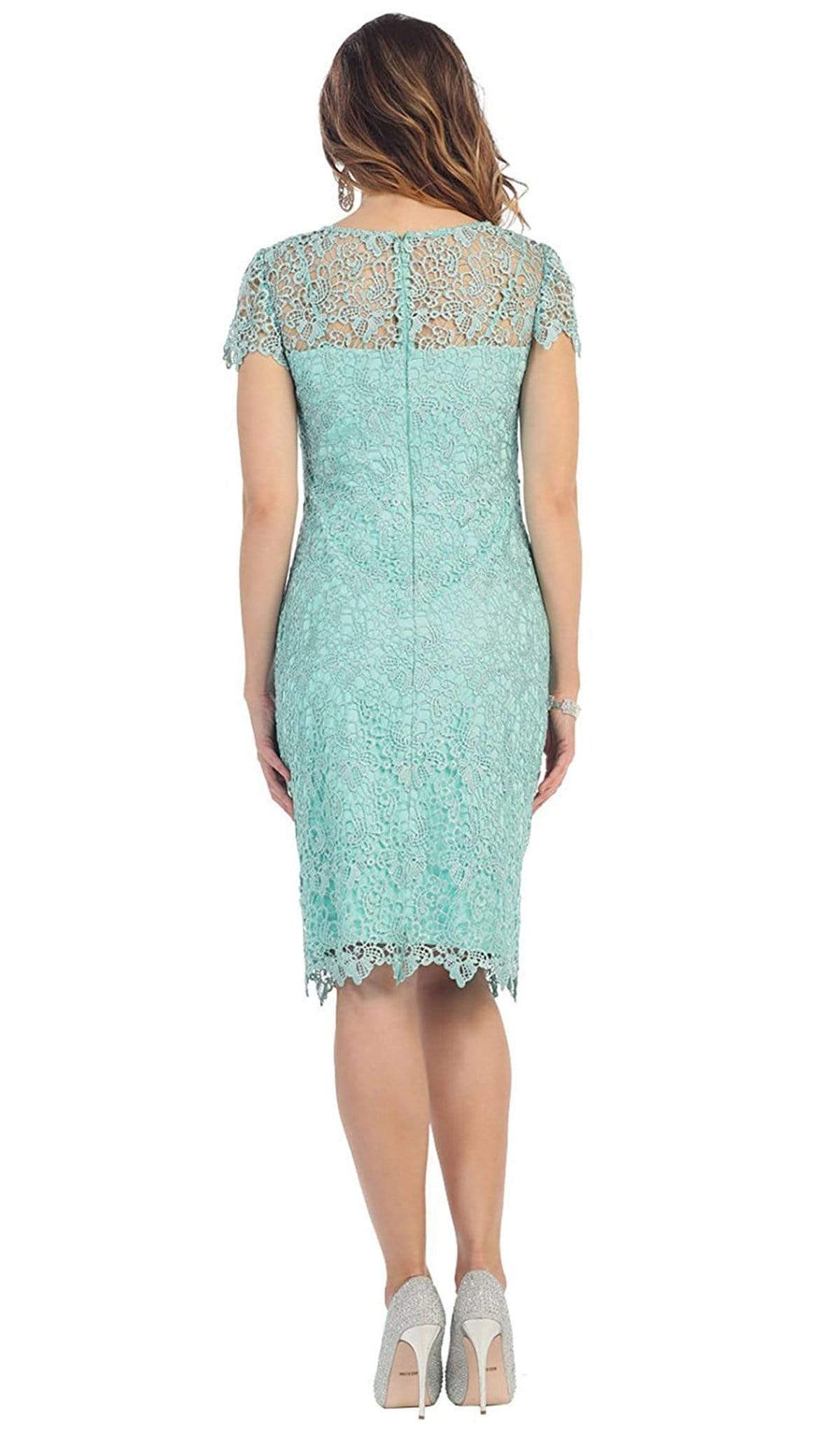May Queen - Short Sleeve Illusion Lace Sheath Formal Dress Special Occasion Dress