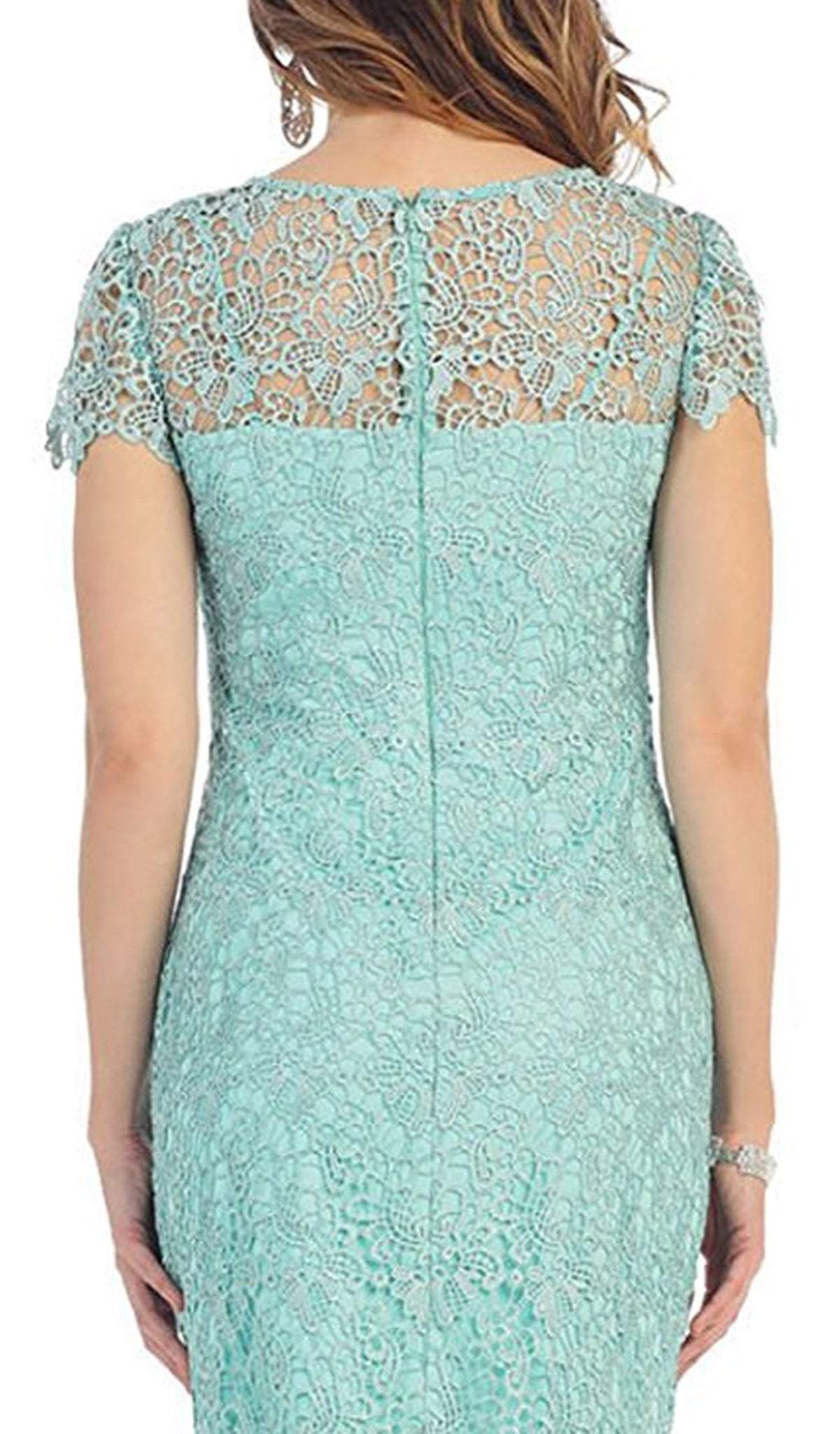 May Queen - Short Sleeve Illusion Lace Sheath Formal Dress Special Occasion Dress