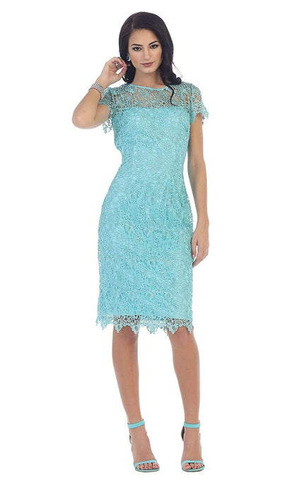 May Queen - Short Sleeve Illusion Lace Sheath Formal Dress Special Occasion Dress M / Mint