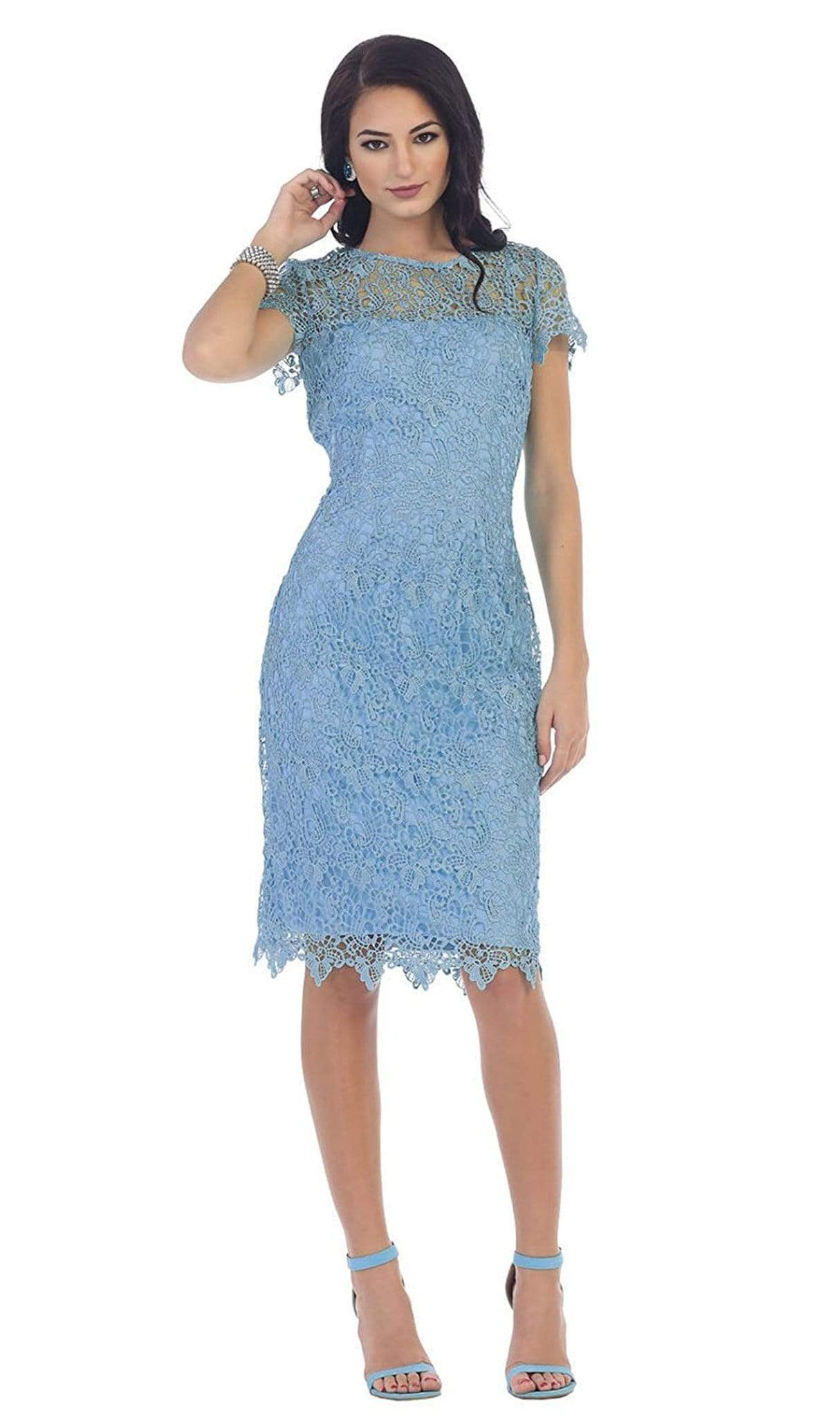 May Queen - Short Sleeve Illusion Lace Sheath Formal Dress Special Occasion Dress M / Periwinkle