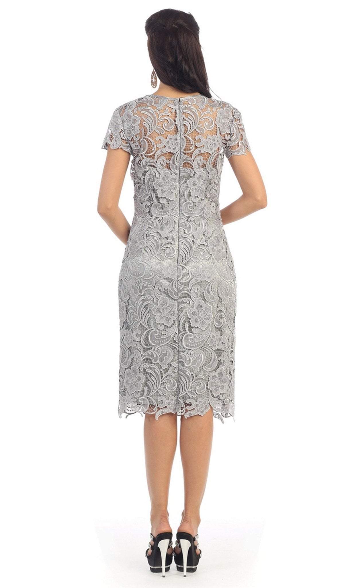 May Queen - Short Sleeve Sheer Scalloped Lace Formal Dress Special Occasion Dress