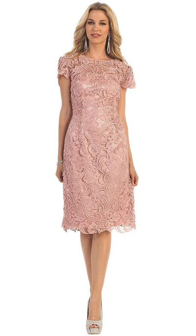May Queen - Short Sleeve Sheer Scalloped Lace Formal Dress Special Occasion Dress M / Dusty-Rose