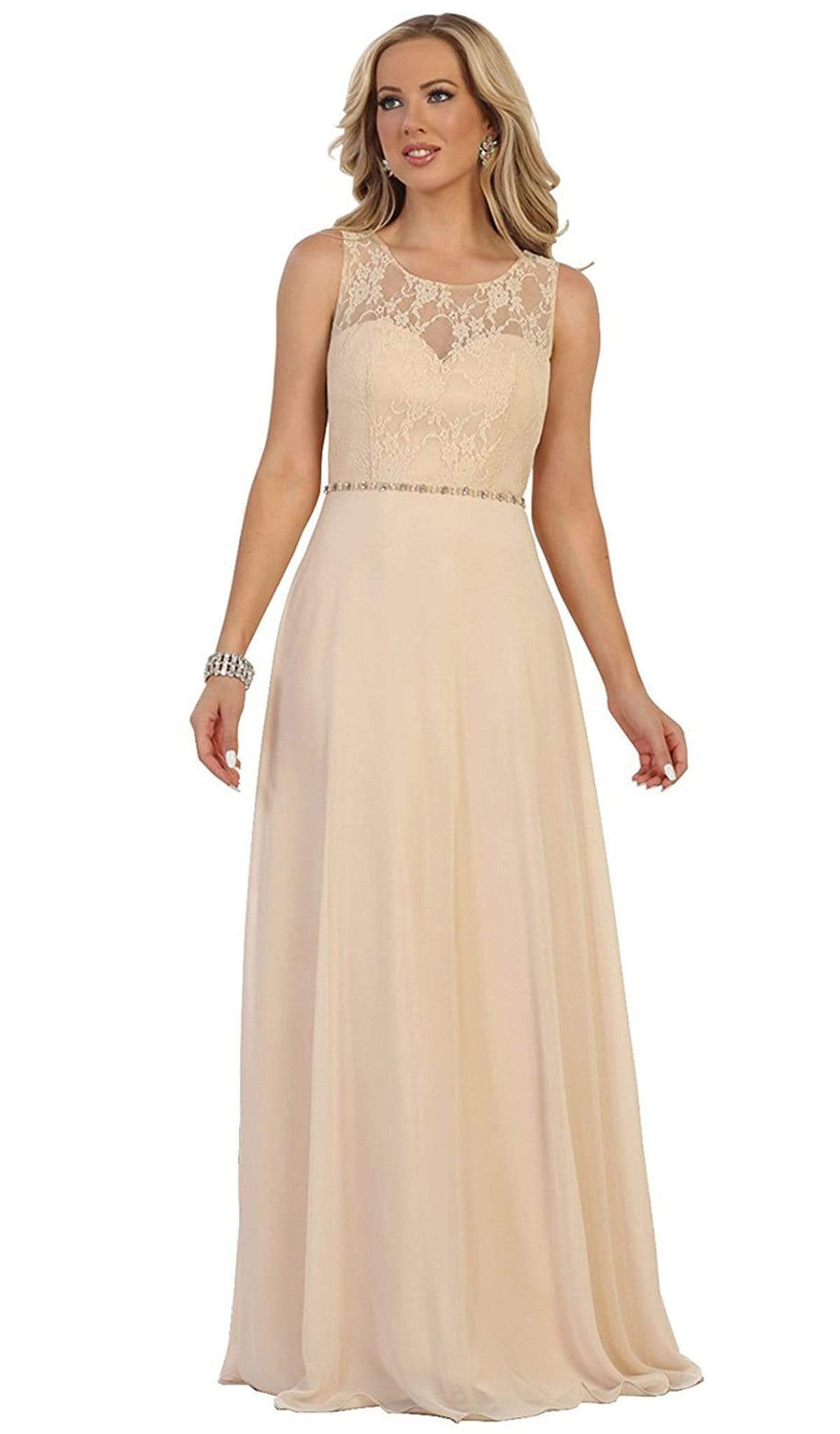 May Queen - Sleeveless Illusion Lace Evening Dress Bridesmaid Dresses 4 / Champagne