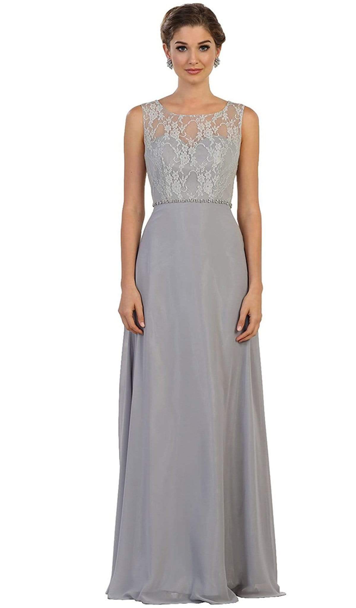 May Queen - Sleeveless Illusion Lace Evening Dress Bridesmaid Dresses 4 / Silver