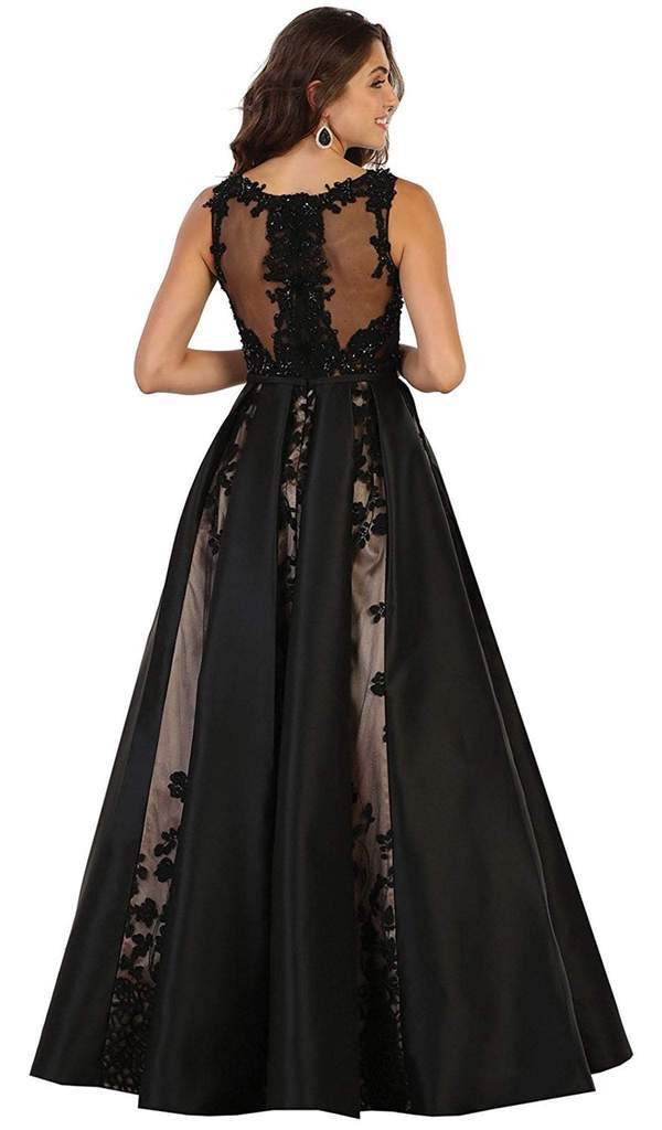 May Queen Sleeveless Mesh Satin Gown with Embroidery RQ7516 - 1 pc Black In Size 14 Available CCSALE 14 / Black
