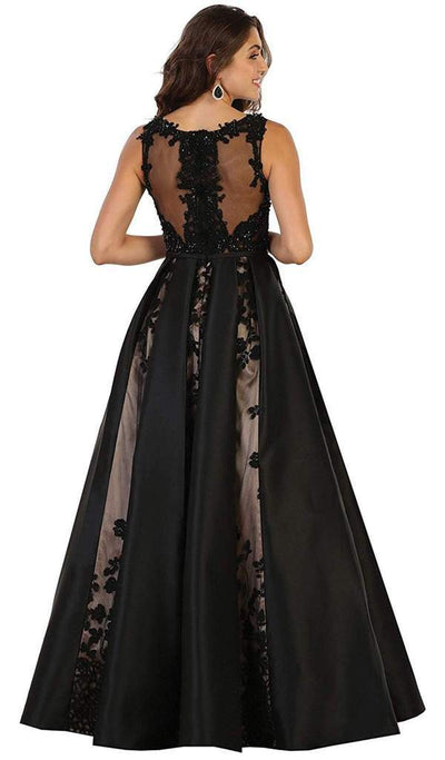 May Queen Sleeveless Mesh Satin Gown with Embroidery RQ7516 - 1 pc Black In Size 14 Available CCSALE 14 / Black