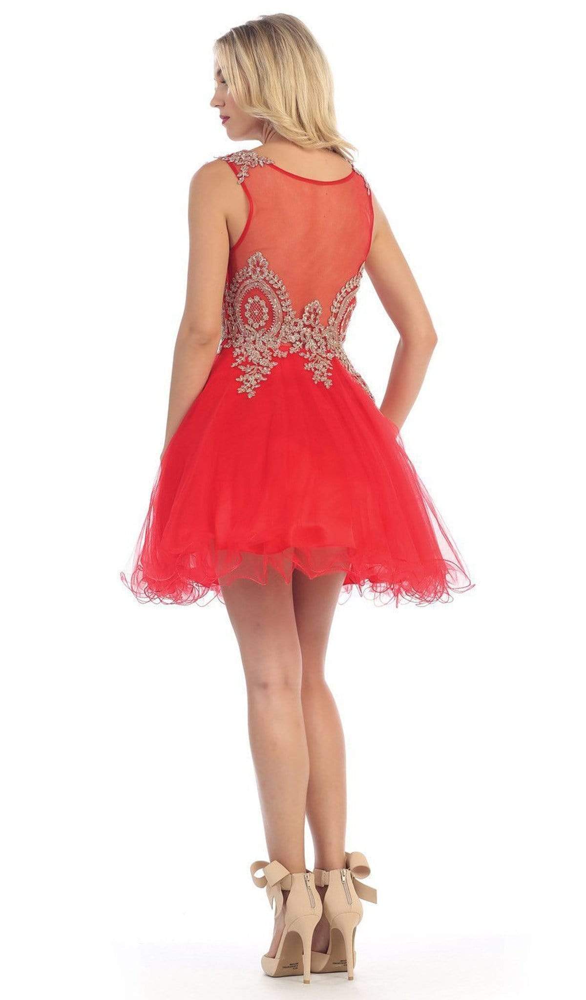 May Queen - Sleeveless Ornate Lace Illusion Cocktail Dress Special Occasion Dress