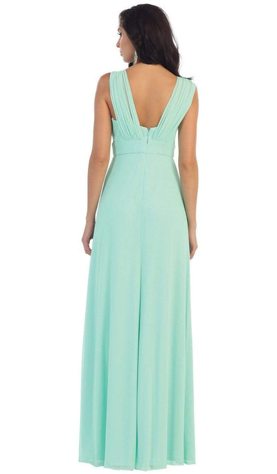 May Queen - Sleeveless Ruched Panel A-Line Long Bridesmaid Dress Special Occasion Dress