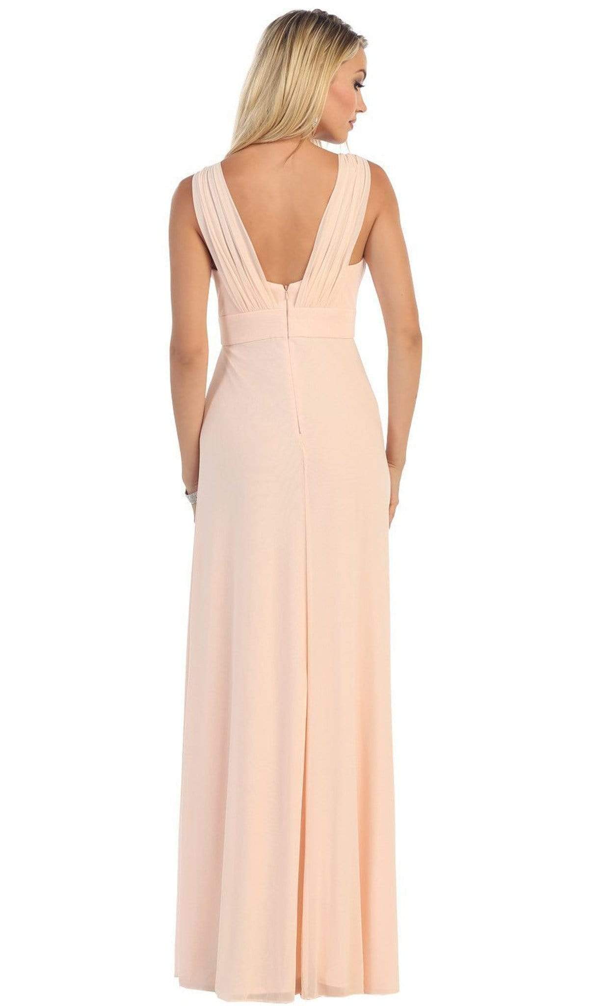 May Queen - Sleeveless Ruched Panel A-Line Long Bridesmaid Dress Special Occasion Dress