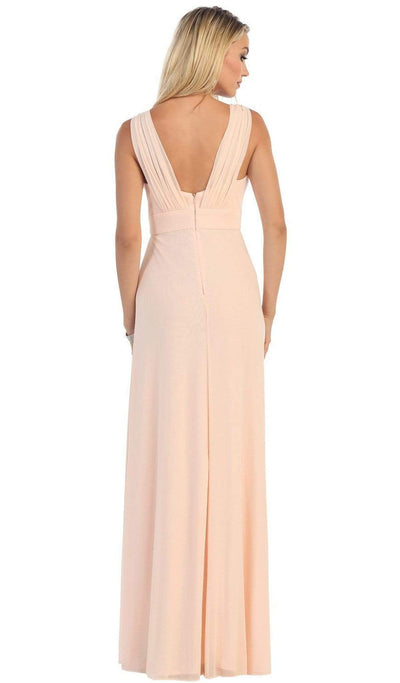 May Queen - Sleeveless Ruched Panel A-Line Long Bridesmaid Dress Special Occasion Dress