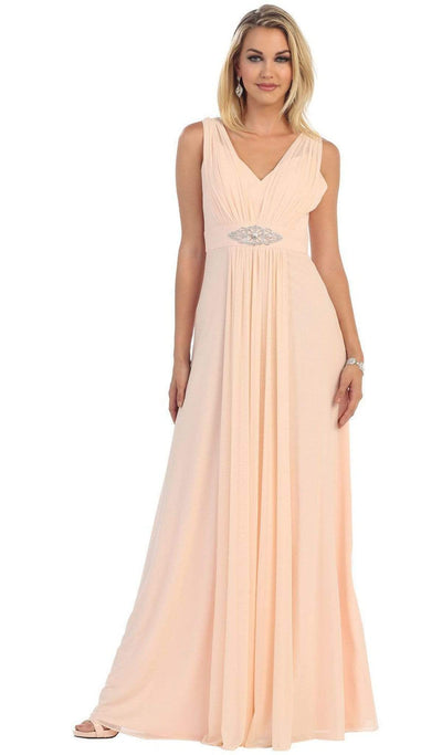 May Queen - Sleeveless Ruched Panel A-Line Long Bridesmaid Dress Special Occasion Dress 4 / Blush