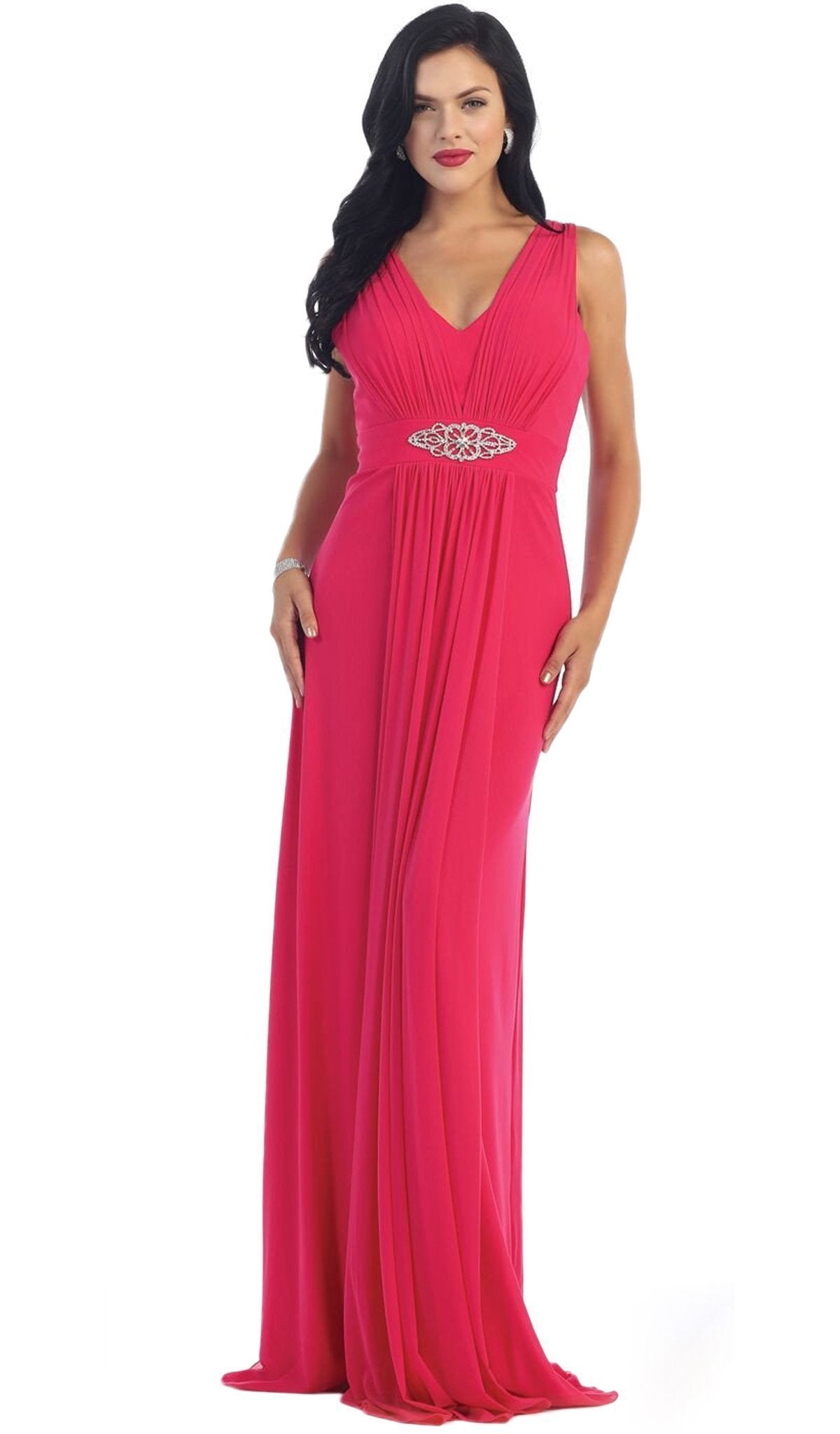 May Queen - Sleeveless Ruched Panel A-Line Long Bridesmaid Dress Special Occasion Dress 4 / Fuchsia