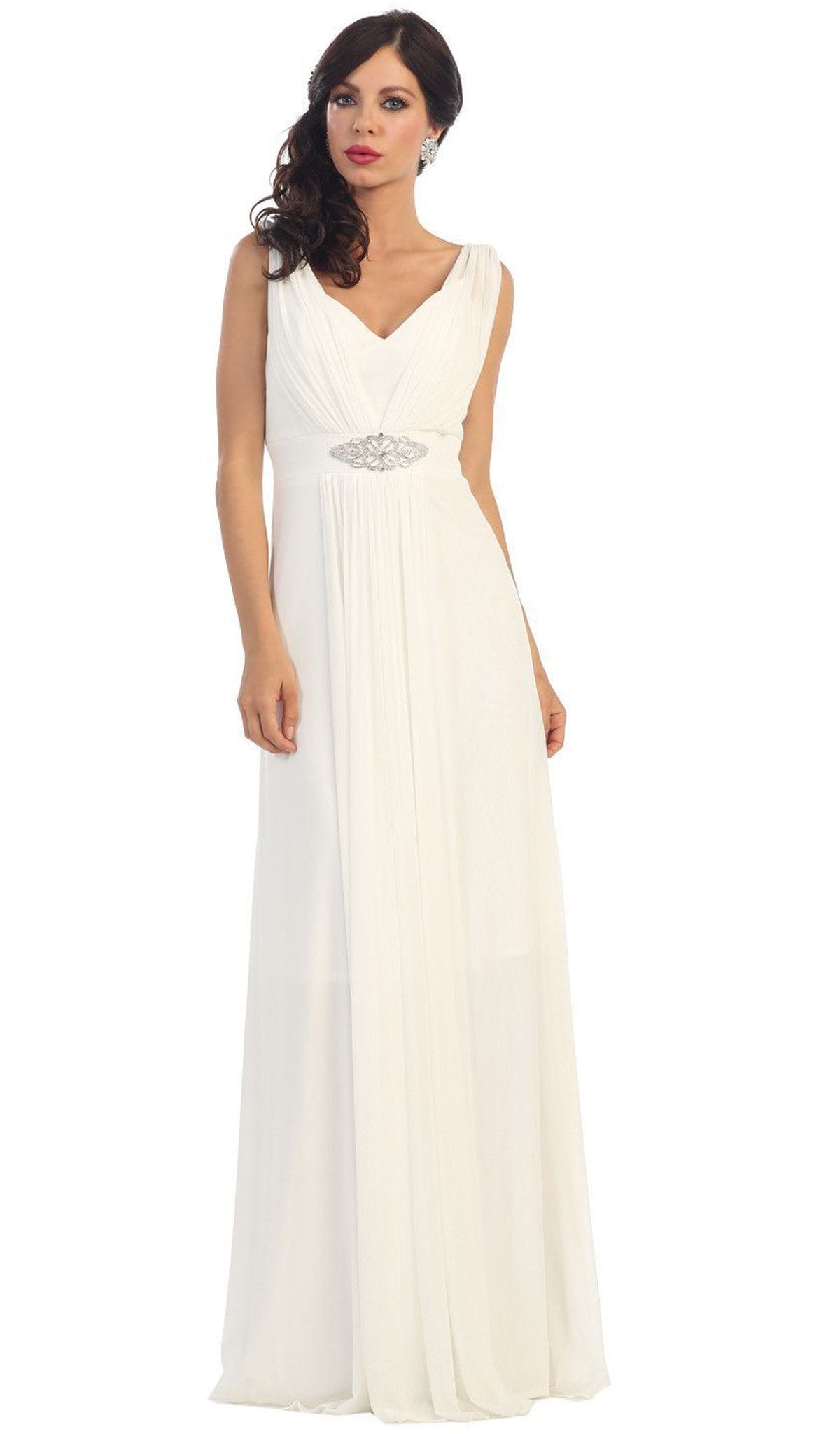 May Queen - Sleeveless Ruched Panel A-Line Long Bridesmaid Dress Special Occasion Dress 4 / Ivory