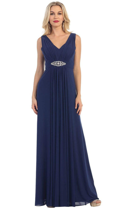 May Queen - Sleeveless Ruched Panel A-Line Long Bridesmaid Dress Special Occasion Dress 4 / Navy
