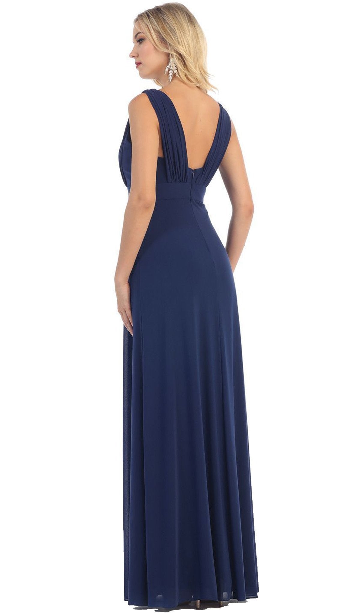 May Queen - Sleeveless Ruched Panel A-Line Long Bridesmaid Dress Special Occasion Dress