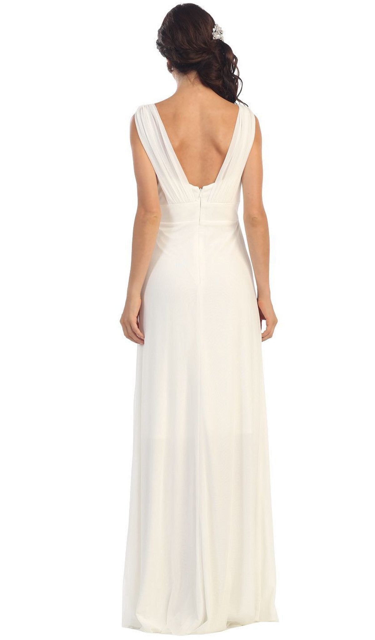 May Queen - Sleeveless Ruched Panel A-Line Long Bridesmaid Dress Special Occasion Dress