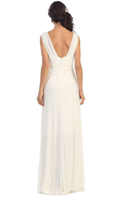 May Queen - Sleeveless Ruched Panel A-Line Long Bridesmaid Dress Special Occasion Dress