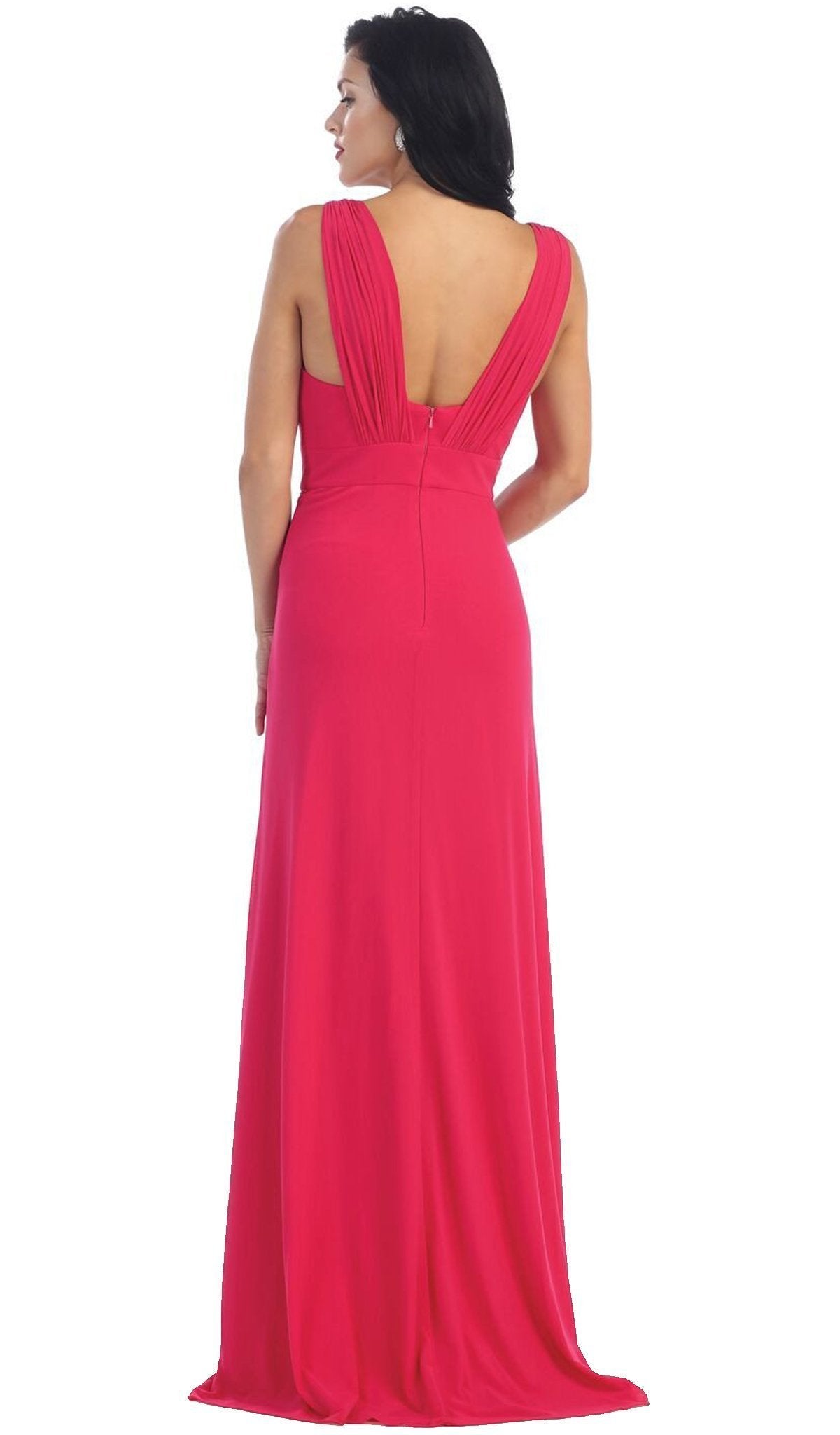May Queen - Sleeveless Ruched Panel A-Line Long Bridesmaid Dress Special Occasion Dress