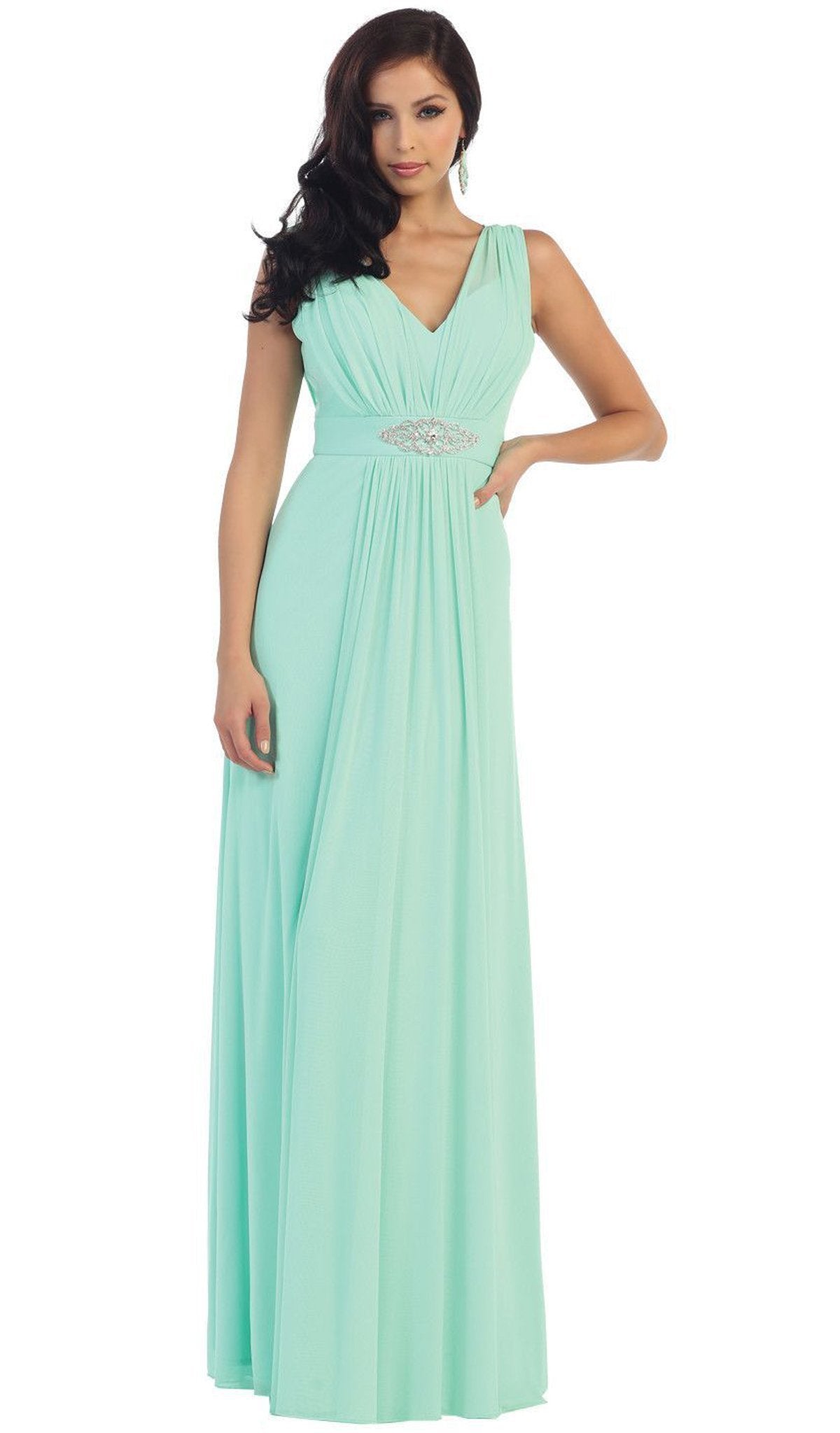 May Queen - Sleeveless Ruched Panel A-Line Long Bridesmaid Dress Special Occasion Dress
