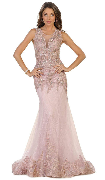 May Queen - Sleeveless Sheer Illusion Evening Gown Special Occasion Dress 4 / Champagne