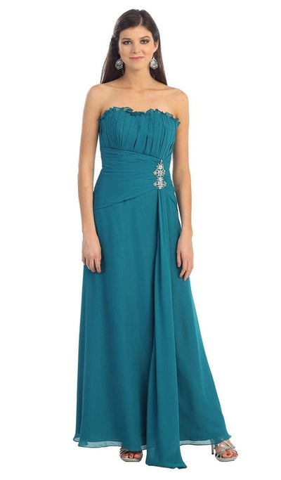 May Queen - Strapless Pleated A-Line Gown with Bolero MQ 630 - 1 Pc Teal in Size L Available CCSALE
