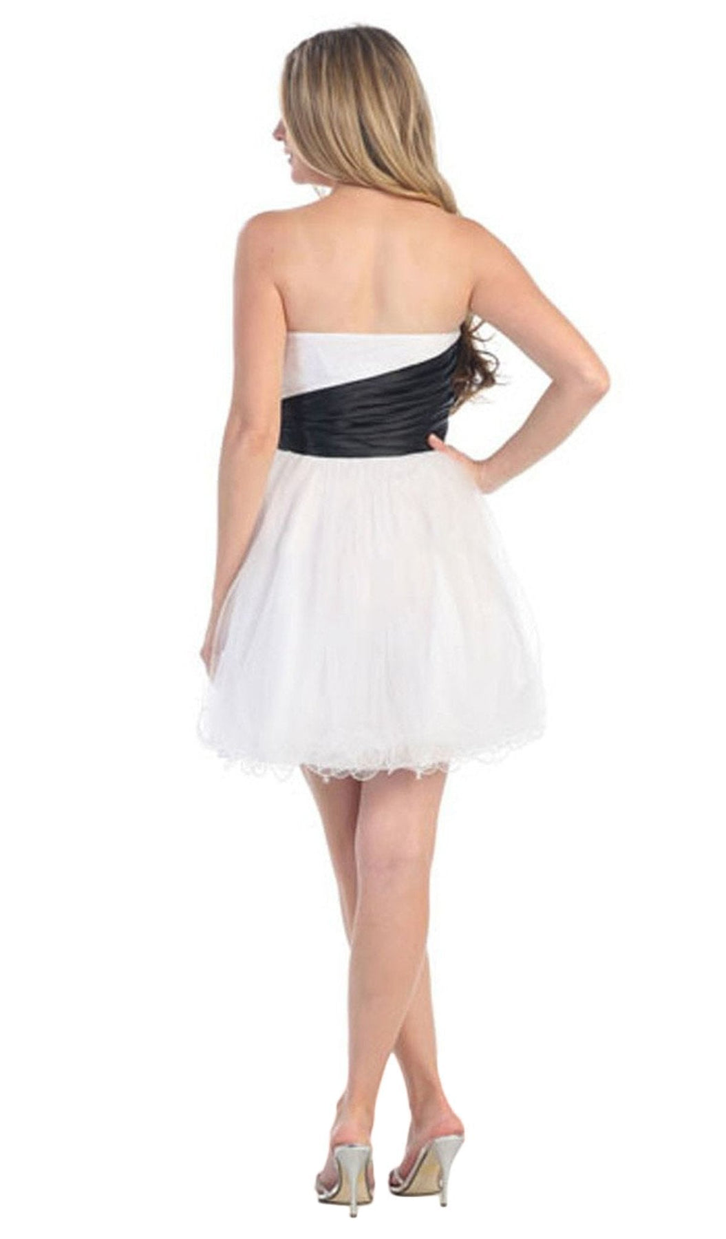May Queen - Strapless Pleated Straight-Across Cocktail Dress Special Occasion Dress 2 / White/Black