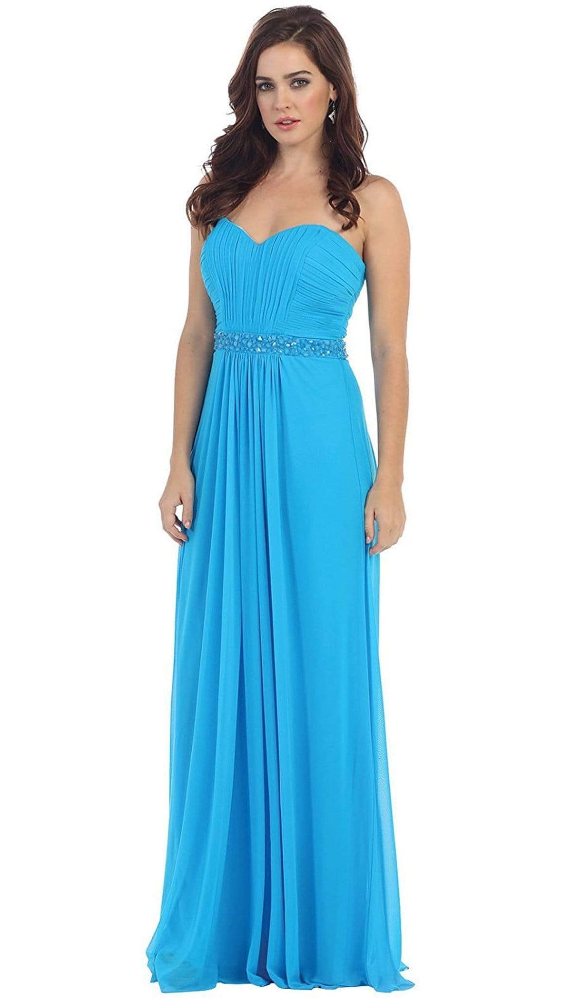 May Queen - Strapless Ruched Bodice Chiffon Long Prom Dress Special Occasion Dress