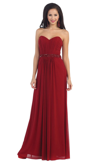 May Queen - Strapless Ruched Bodice Chiffon Long Prom Dress Special Occasion Dress 4 / Red