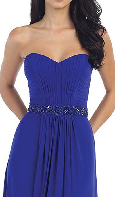 May Queen - Strapless Ruched Bodice Chiffon Long Prom Dress Special Occasion Dress