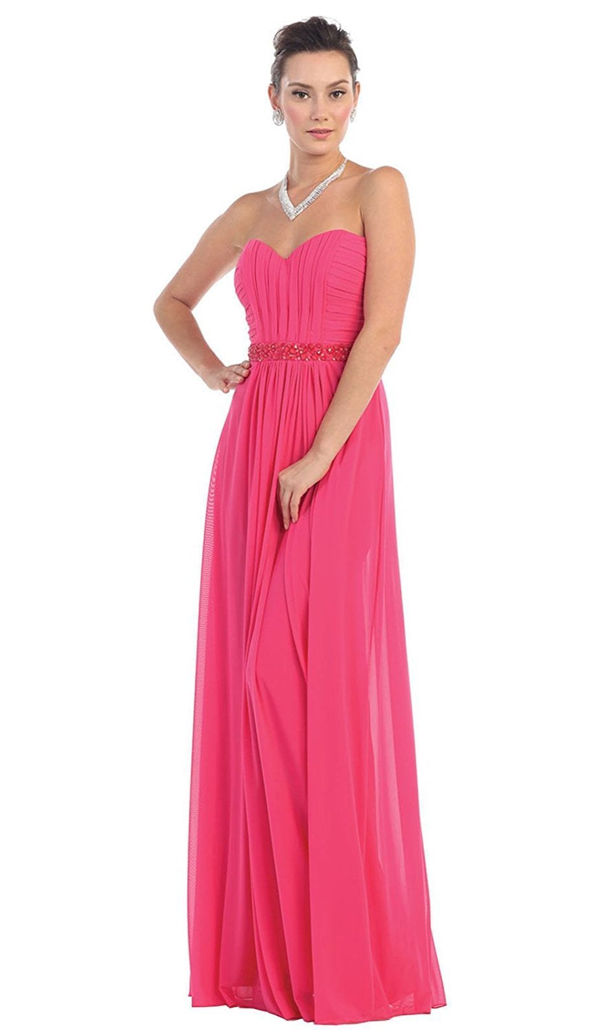 May Queen - Strapless Ruched Bodice Chiffon Long Prom Dress Special Occasion Dress