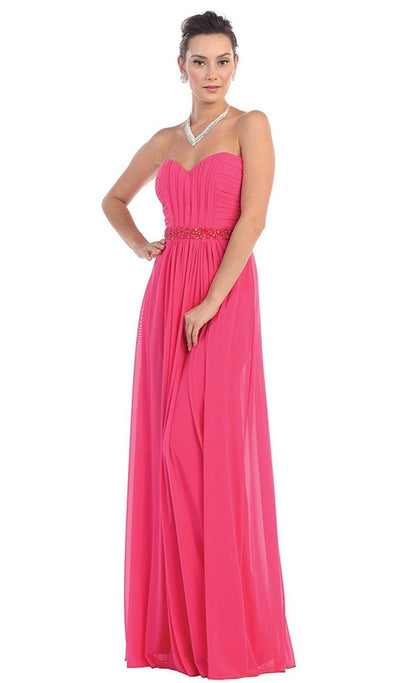 May Queen - Strapless Ruched Bodice Chiffon Long Prom Dress Special Occasion Dress