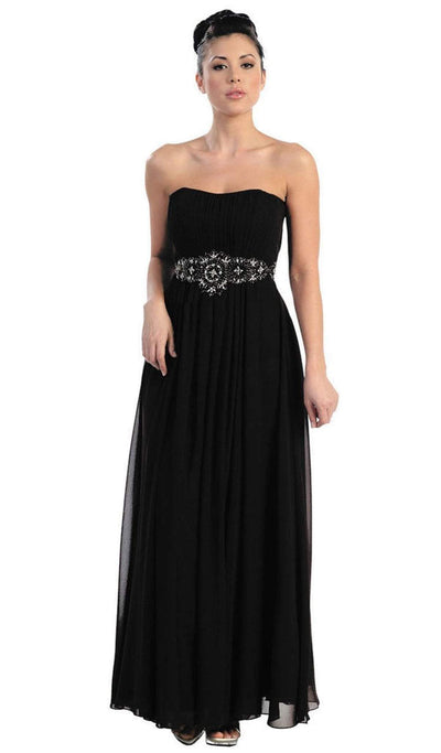 May Queen - Strapless Shirred Sweetheart Chiffon Evening Dress Special Occasion Dress 22 / Black