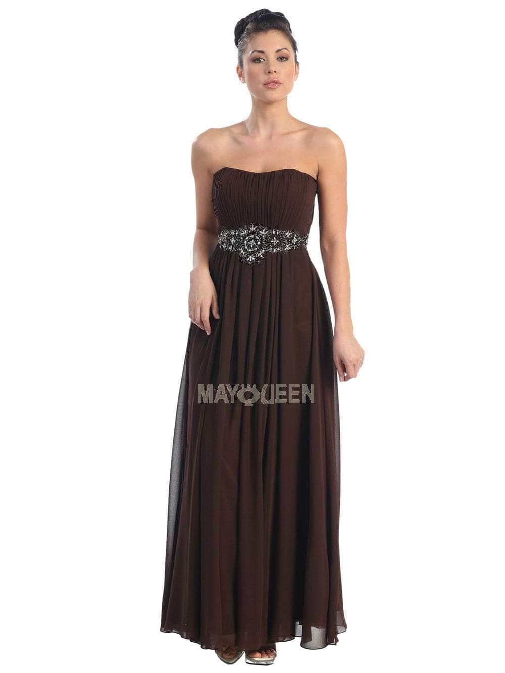 May Queen - Strapless Shirred Sweetheart Chiffon Evening Dress Special Occasion Dress 22 / Brown