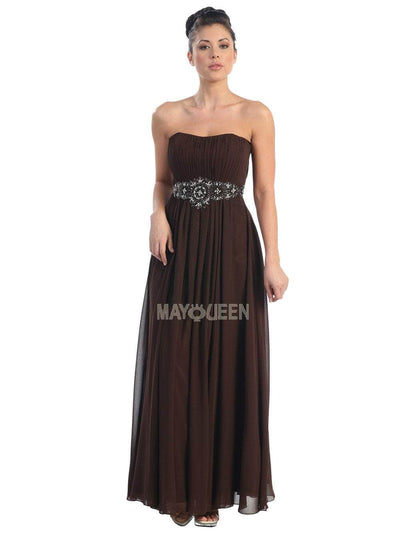 May Queen - Strapless Shirred Sweetheart Chiffon Evening Dress Special Occasion Dress 22 / Brown