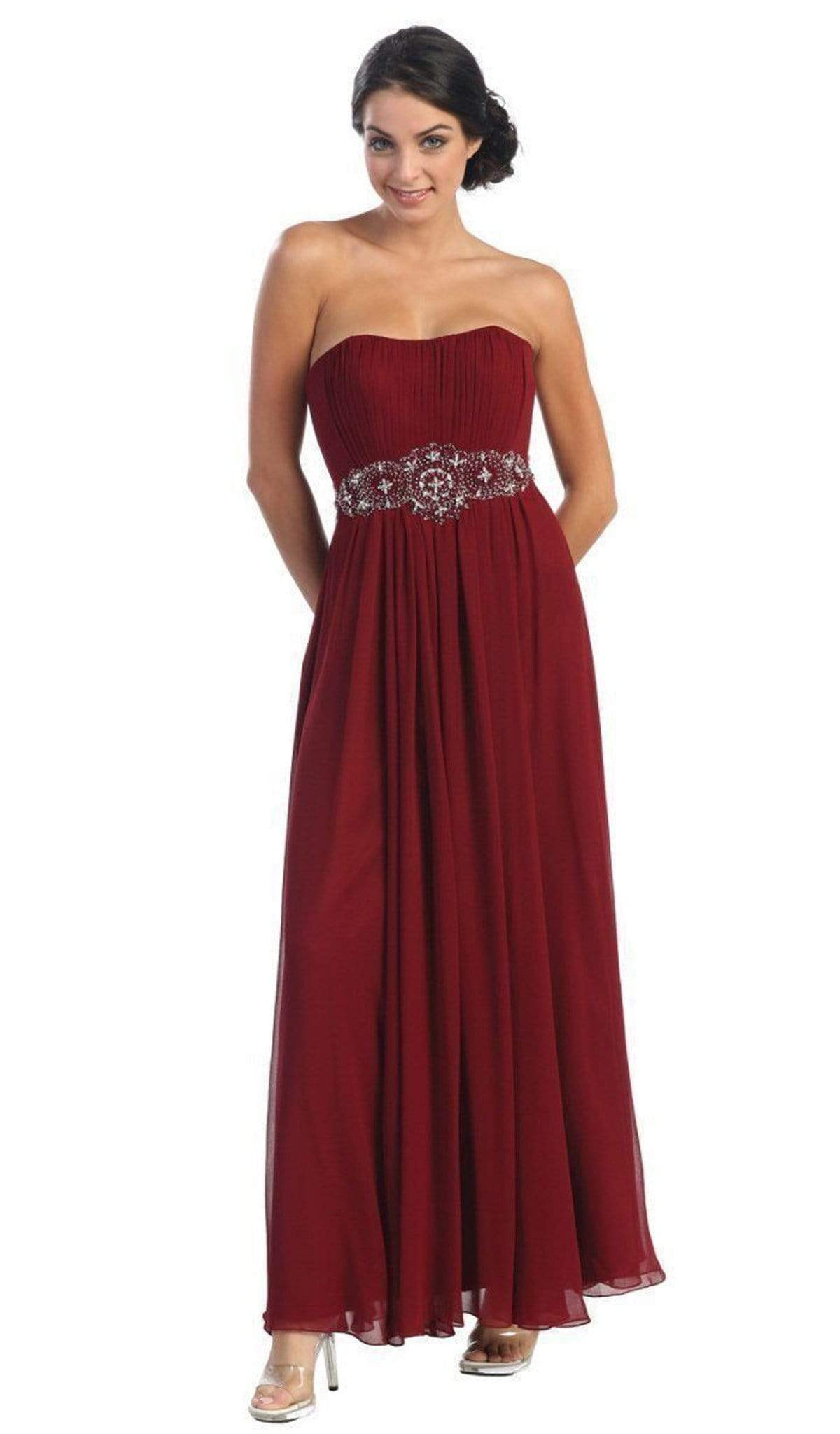May Queen - Strapless Shirred Sweetheart Chiffon Evening Dress Special Occasion Dress 22 / Red