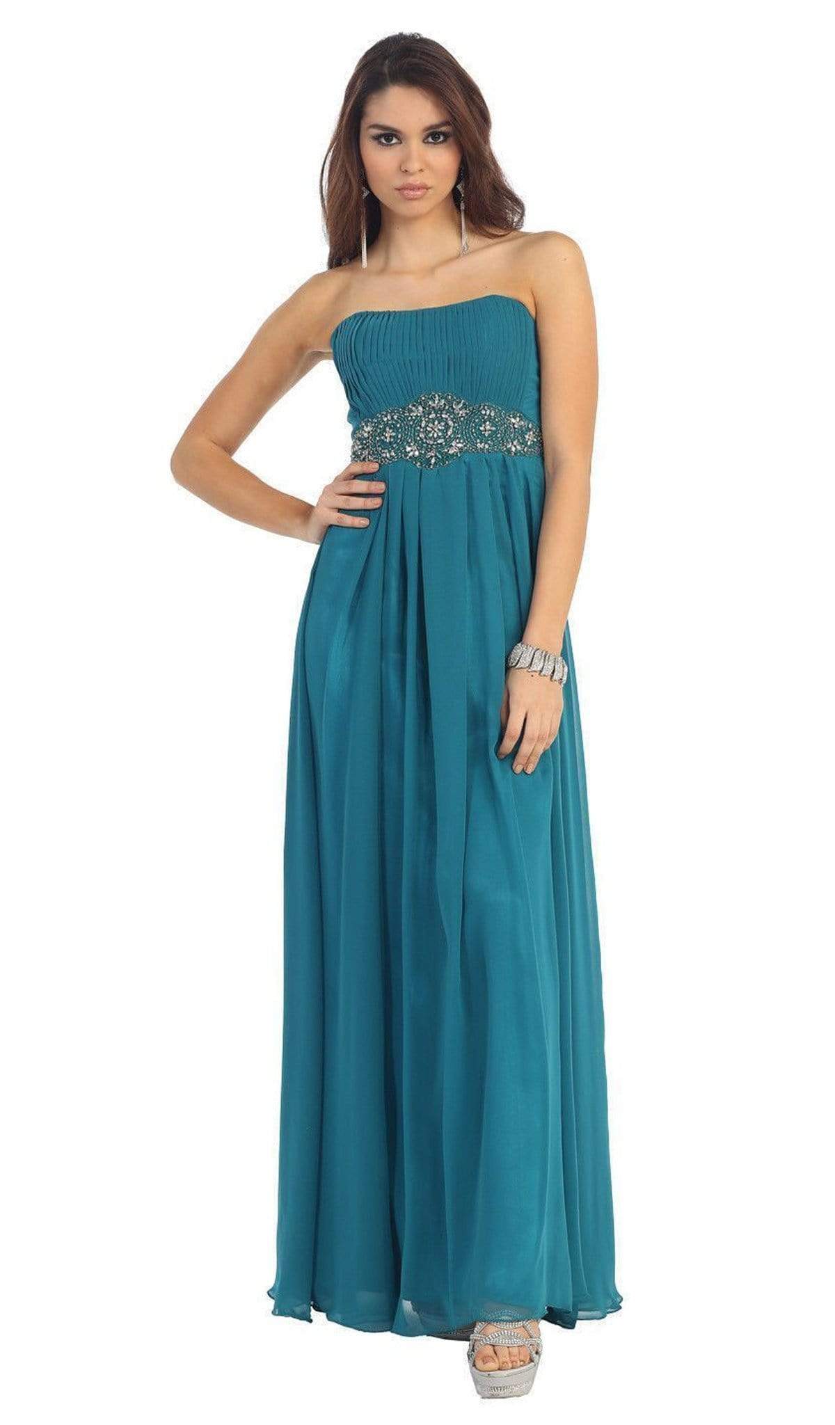 May Queen - Strapless Shirred Sweetheart Chiffon Evening Dress Special Occasion Dress 22 / Teal Green