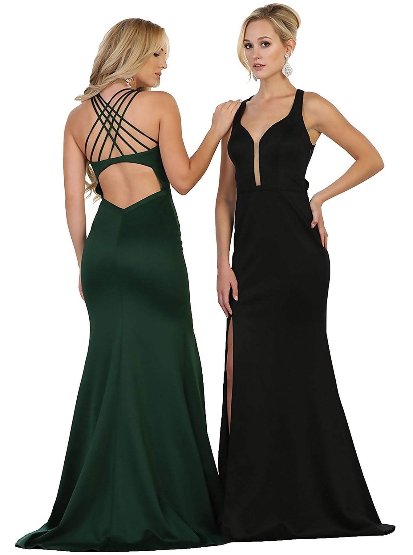 May Queen - Strappy Fitted Plunging Trumpet Prom Dress Bridesmaid Dresses