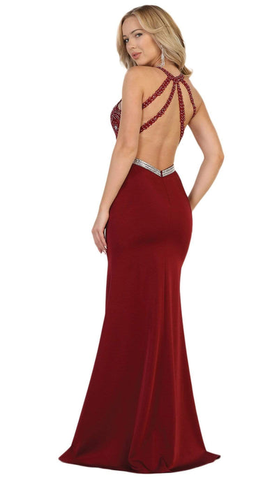 May Queen - Strappy Illusion Prom Dress with Slit Special Occasion Dress
