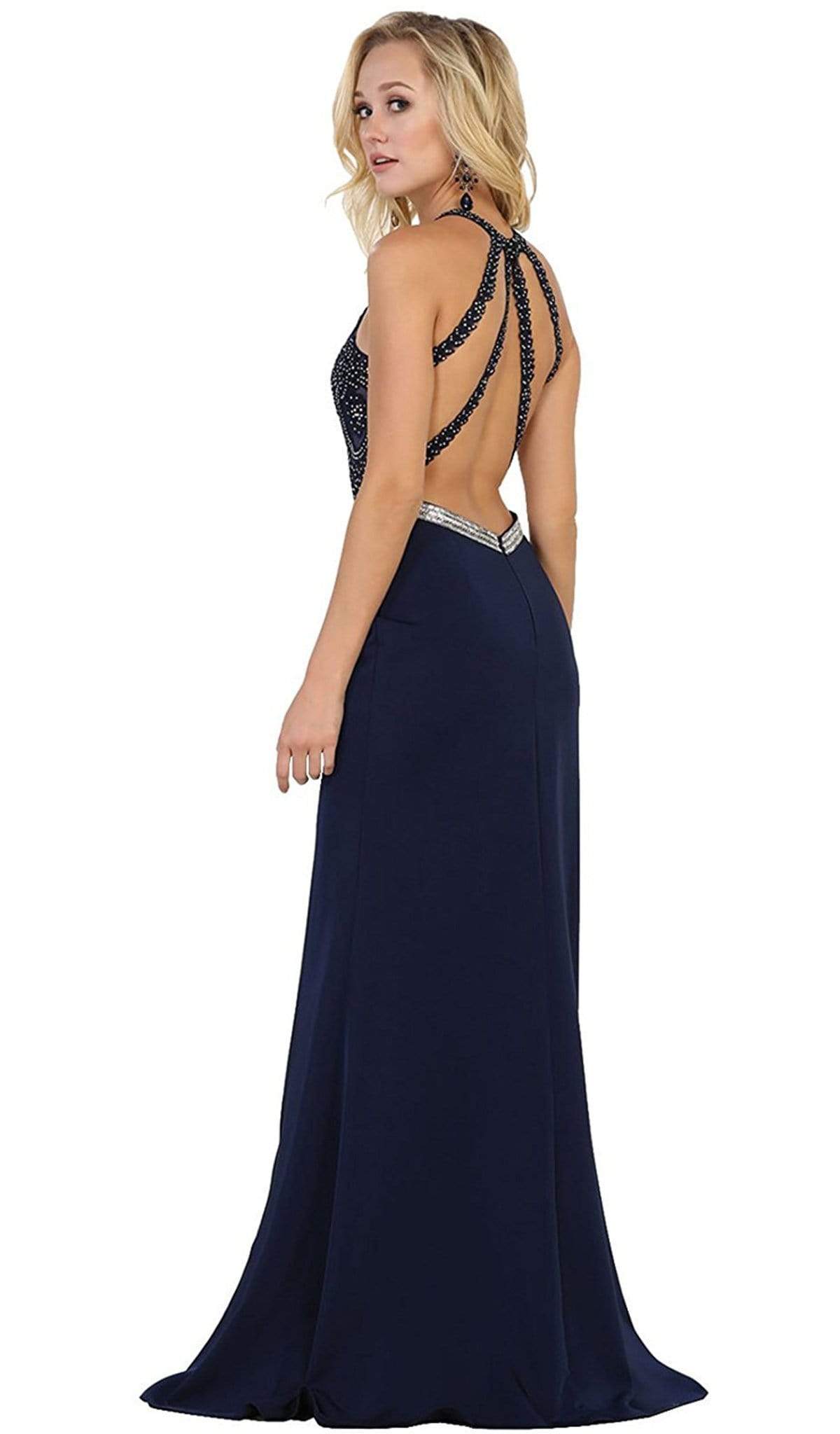 May Queen - Strappy Illusion Prom Dress with Slit Special Occasion Dress