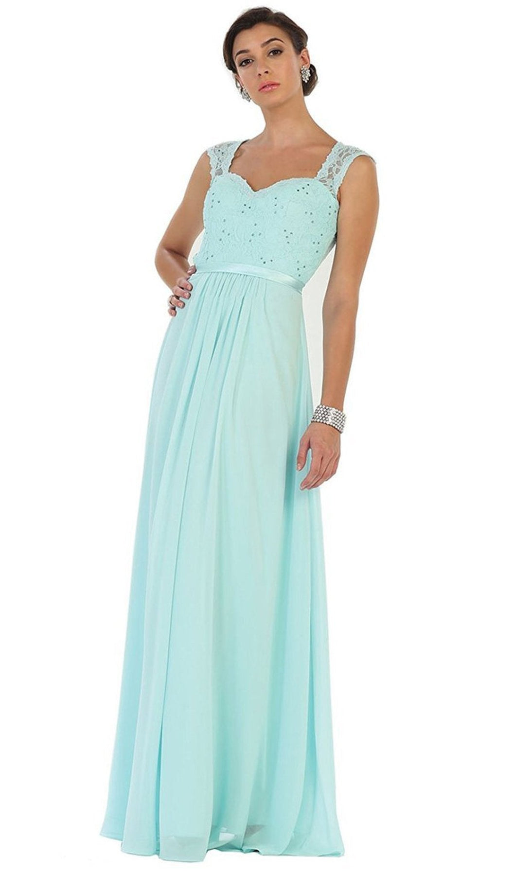 May Queen - Stunning Embellished Sweetheart Neck Chiffon A-Line Evening Dress Special Occasion Dress 4 / Aqua